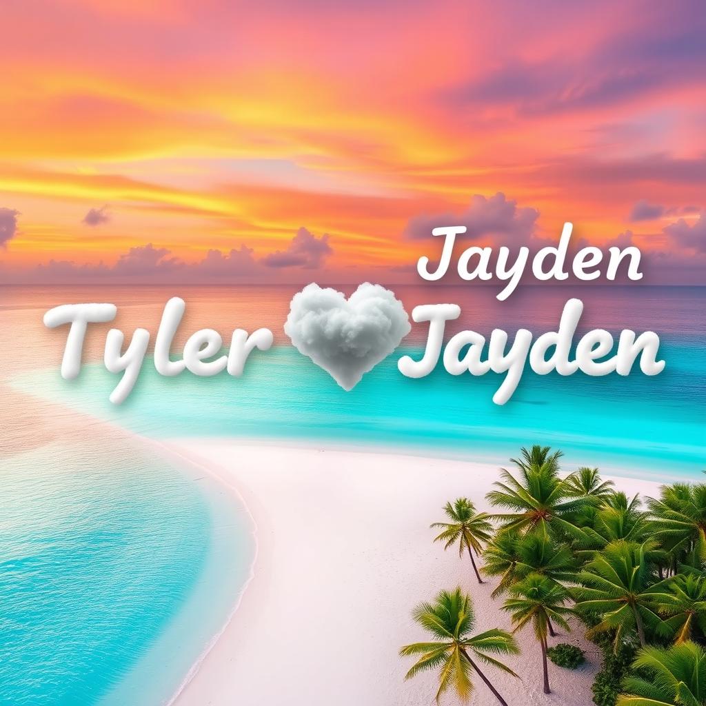 A serene tropical paradise beach scene, showcasing pristine white sands and crystal-clear turquoise waters