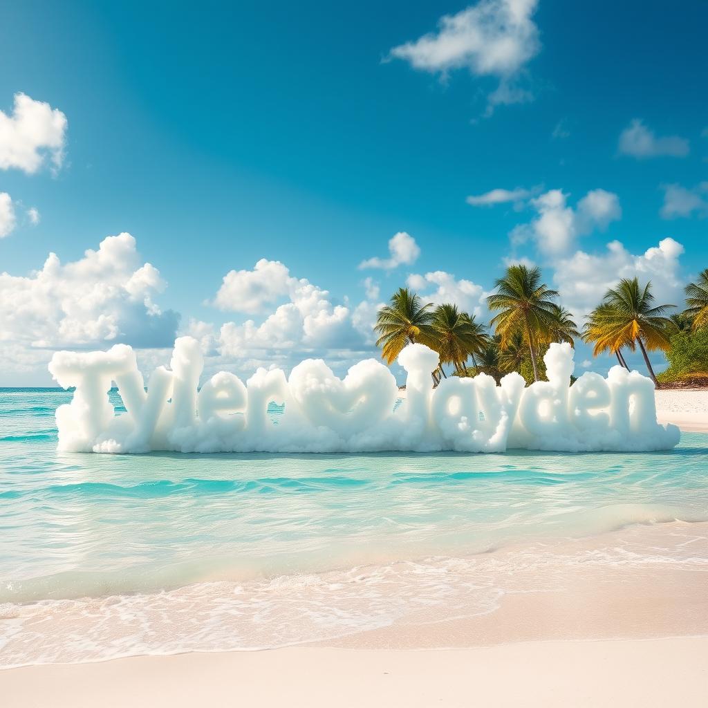 A picturesque tropical beach scene, featuring soft white sands and clear turquoise waters gently lapping at the shore