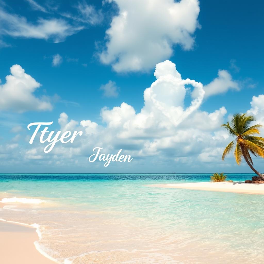 A stunning tropical beach scene featuring soft, golden sands and clear turquoise waters gently lapping at the shore