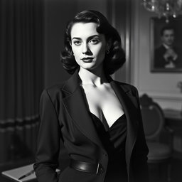 A vintage black and white portrait of a 20-year-old Baltic politician from the 1930s, radiating a sexy and confident aura