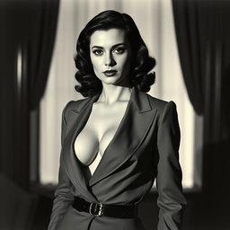A vintage black and white portrait of a 20-year-old Baltic politician from the 1930s, radiating a sexy and confident aura