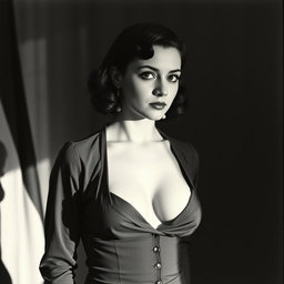 A vintage black and white portrait of a 20-year-old Baltic politician from the 1930s, exuding a sexy and bold charm