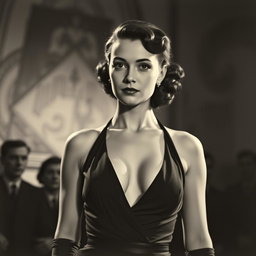 A vintage black and white portrait of a 20-year-old Baltic politician from the 1930s, exuding a sexy and bold charm