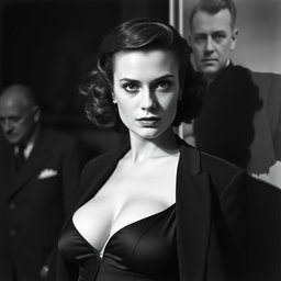 A striking black and white portrait of a Baltic politician from the 1930s, portrayed as a 20-year-old with a sexy and confident demeanor