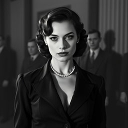 A striking black and white portrait of a Baltic politician from the 1930s, portrayed as a 20-year-old with a sexy and confident demeanor