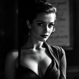 A striking black and white portrait of a Baltic politician from the 1930s, portrayed as a 20-year-old with a sexy and confident demeanor