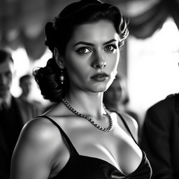 A striking black and white portrait of a Baltic politician from the 1930s, portrayed as a 20-year-old with a sexy and confident demeanor