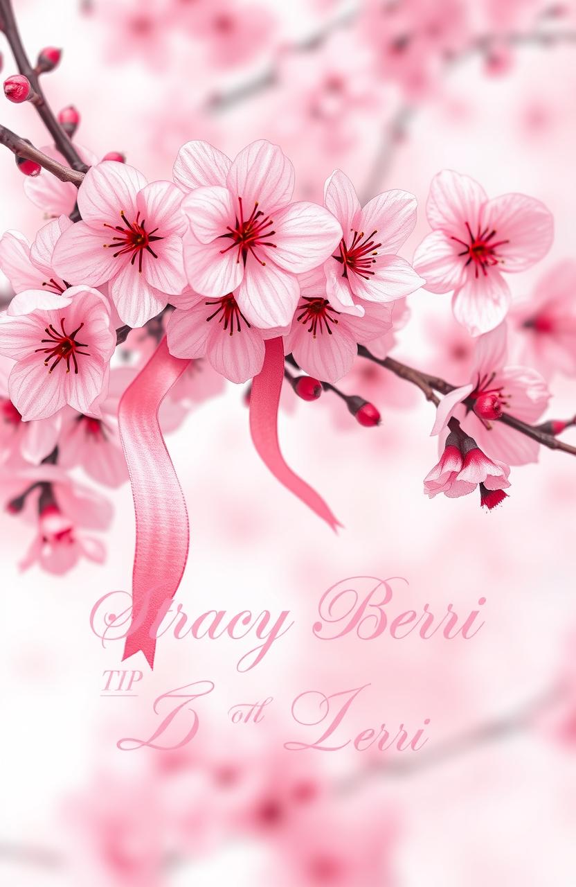 A beautiful illustration featuring a pink sakura theme, with delicate pink ribbons entwined among blooming cherry blossom petals