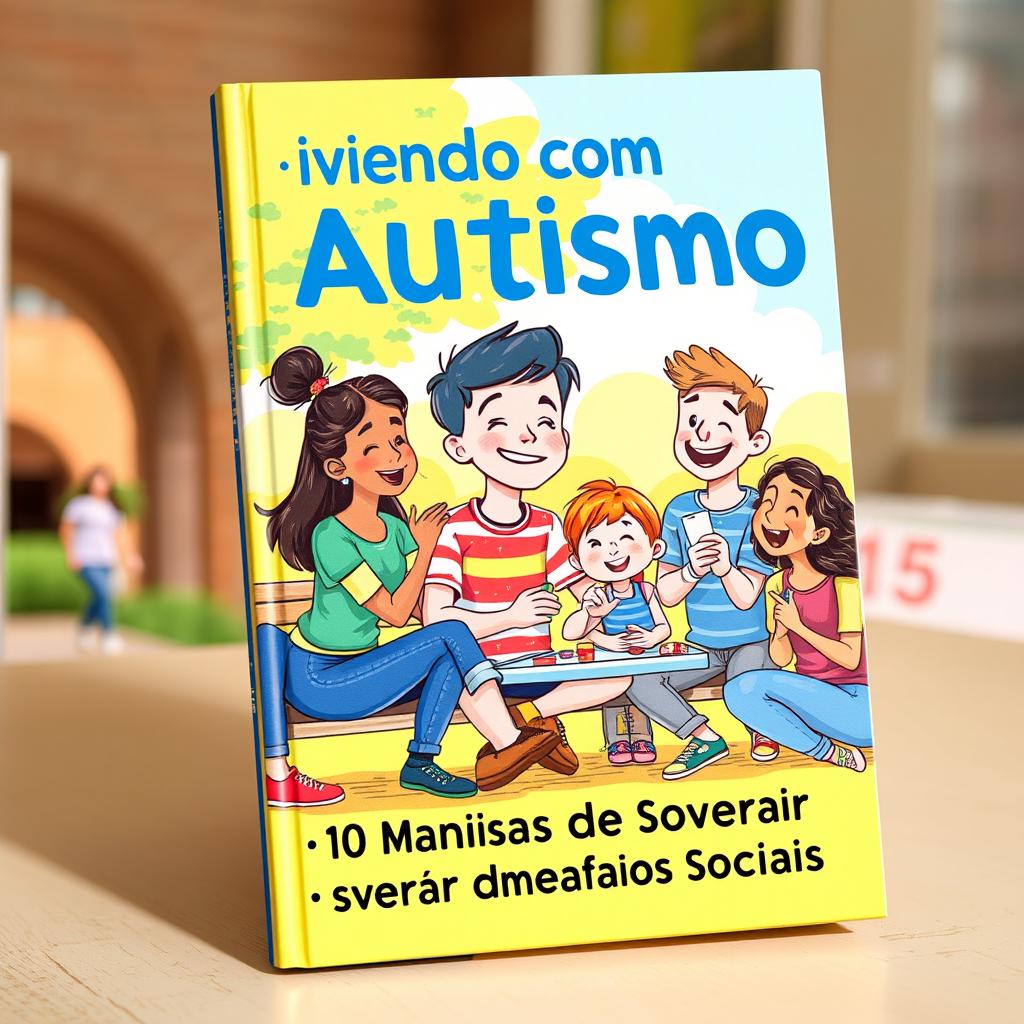 A vibrant and cheerful illustration of an autistic person interacting socially with friends, showcasing connection and positivity