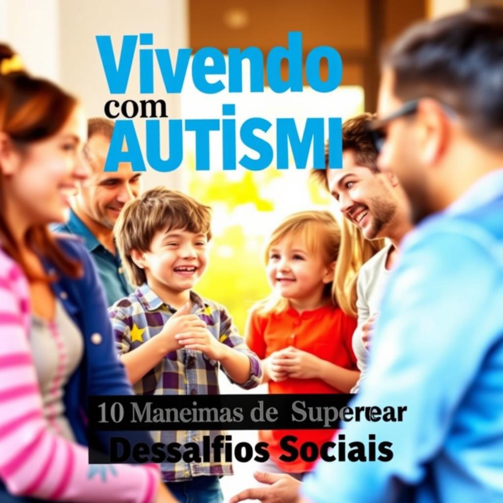 A vibrant and cheerful cover design depicting an autistic individual engaging socially with others in a colorful environment