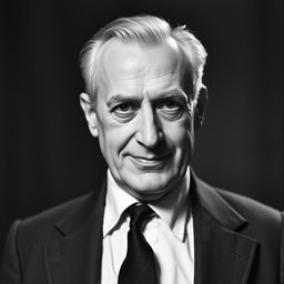 An elegant black and white portrait of an older male Baltic politician from the 1930s, exuding a sexy and charismatic presence