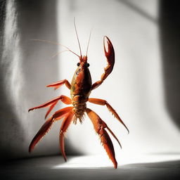 A crayfish ballerina striking a dramatic pose, in an historical setting. The moment is captured as an abstract, artistic photograph, focusing on dramatic shadows, unique composition and exceptional angles.