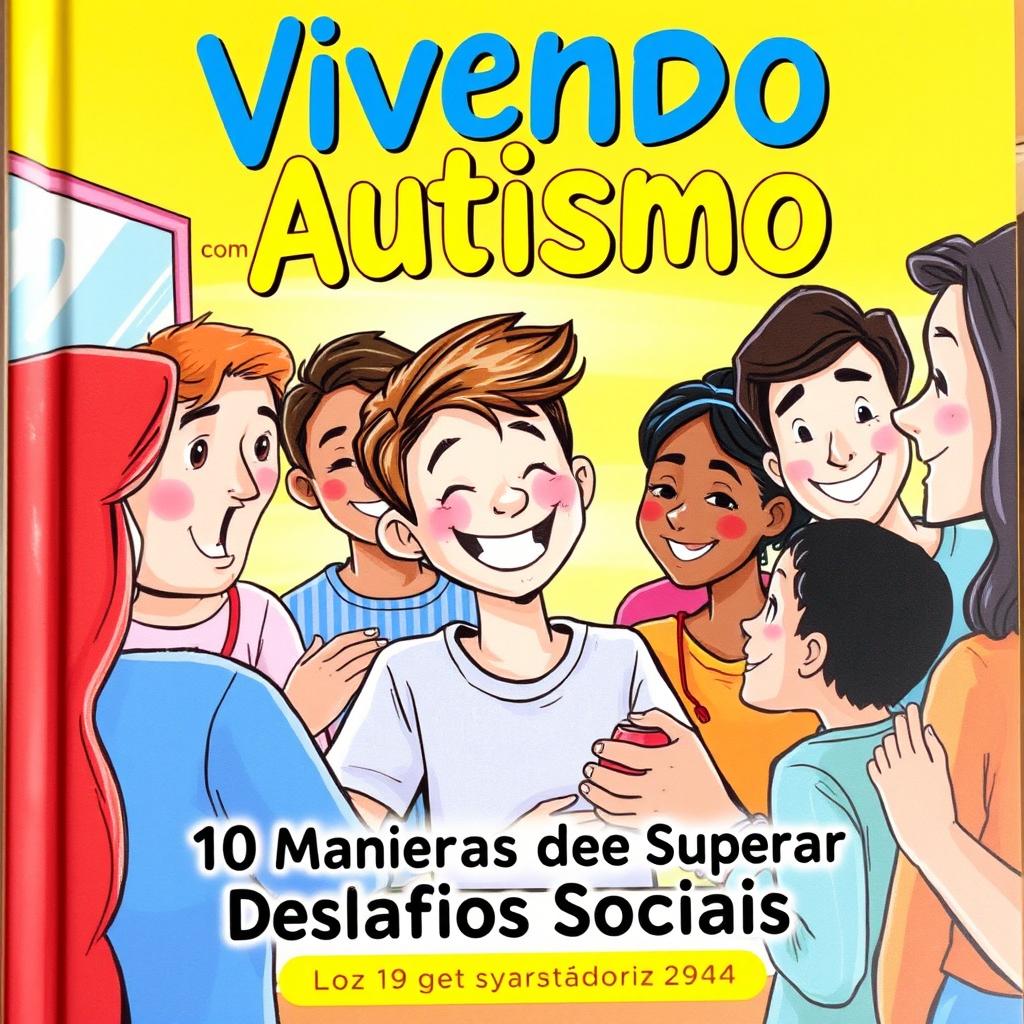 A vibrant and cheerful illustration depicting an autistic individual engaging in social interaction