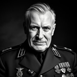A striking black and white portrait of an older male Baltic general from the 1930s, exuding a sexy and commanding presence