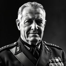 A striking black and white portrait of an older male Baltic general from the 1930s, exuding a sexy and commanding presence