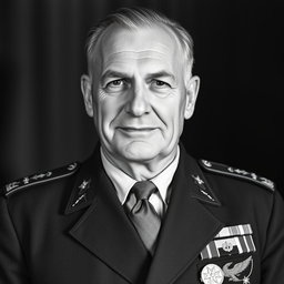 A striking black and white portrait of an older male Baltic general from the 1930s, exuding a sexy and commanding presence