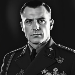 A powerful black and white portrait of a male Baltic general from the 1930s, embodying a sexy and commanding presence
