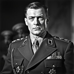 A powerful black and white portrait of a male Baltic general from the 1930s, embodying a sexy and commanding presence
