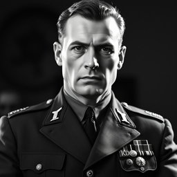 A powerful black and white portrait of a male Baltic general from the 1930s, embodying a sexy and commanding presence