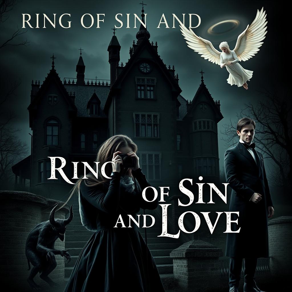 A striking book cover for 'Ring Of Sin And Love', embodying gothic romance intertwined with horror