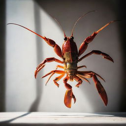 A crayfish ballerina striking a dramatic pose, in an historical setting. The moment is captured as an abstract, artistic photograph, focusing on dramatic shadows, unique composition and exceptional angles.