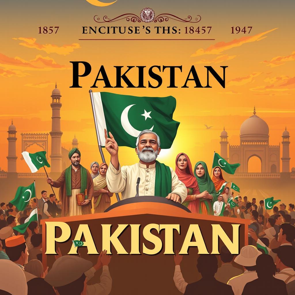 An engaging front page design representing a significant event in Pakistan's history from 1857 to 1947
