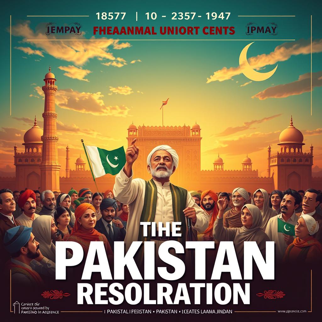 An eye-catching front page design dedicated to a significant event in Pakistan's history from 1857 to 1947, featuring the Pakistan Resolution