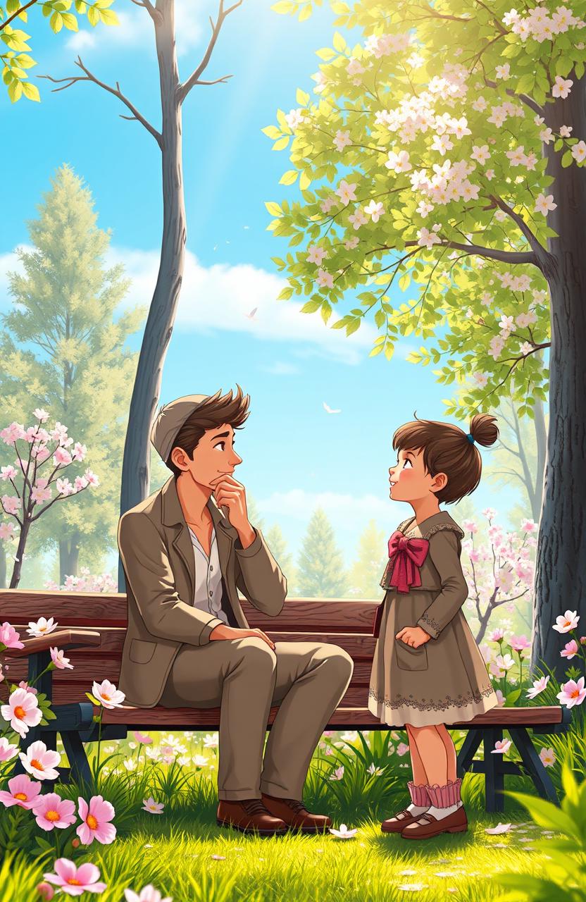 An imaginative scene depicting a serene moment of introspection, where an adult version of a person converses with their younger self