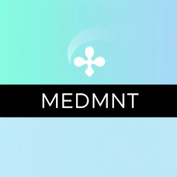 Create a minimalist, modern, and professional abstract logo for a company named "MEDMNT" that specializes in innovative medical solutions