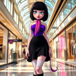 A vibrant and shapely tall goth girl designed in a unique style that blends elements of Disney Pixar and Steven Universe