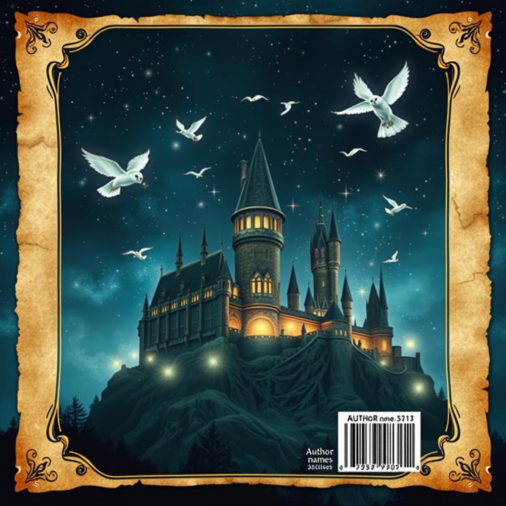 A back cover design for a magical book, inspired by the Harry Potter series