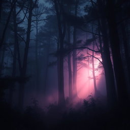 A back cover book design featuring a dark, atmospheric scene set in a dense, mystical forest