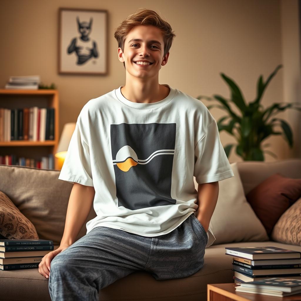 A relaxed young adult wearing a comfortable oversized t-shirt and stylish lagging pants