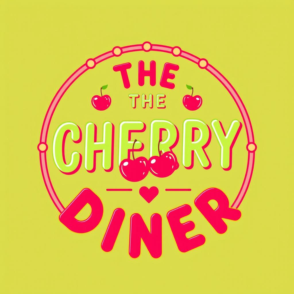 A vibrant and playful logo for a clothing brand named "THE CHERRY DINER," featuring bold, colorful typography with cherry motifs