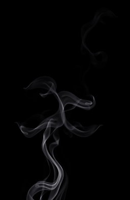 A sleek and shiny black background with an elegant texture, adorned with swirling black and white smoke gracefully rising from the bottom