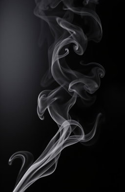 A sleek and shiny black background with an elegant texture, adorned with swirling black and white smoke gracefully rising from the bottom