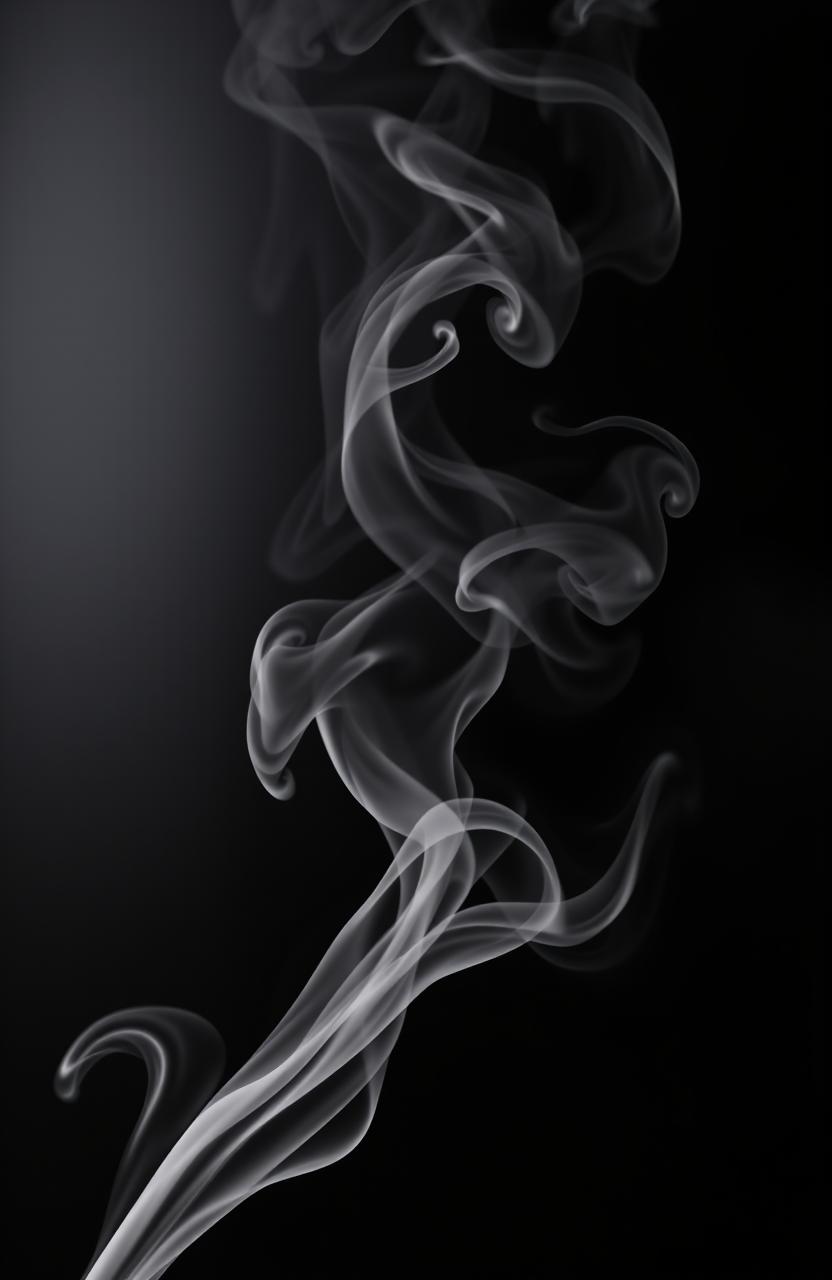A sleek and shiny black background with an elegant texture, adorned with swirling black and white smoke gracefully rising from the bottom