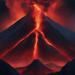 An alluring movie poster featuring a colossal volcano in the center, spewing vibrant and fiery lava