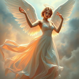 A hyper realistic painting of a celestial angel gracefully posed as a ballerina, with intricate details that showcase her elegant features and flowing gown