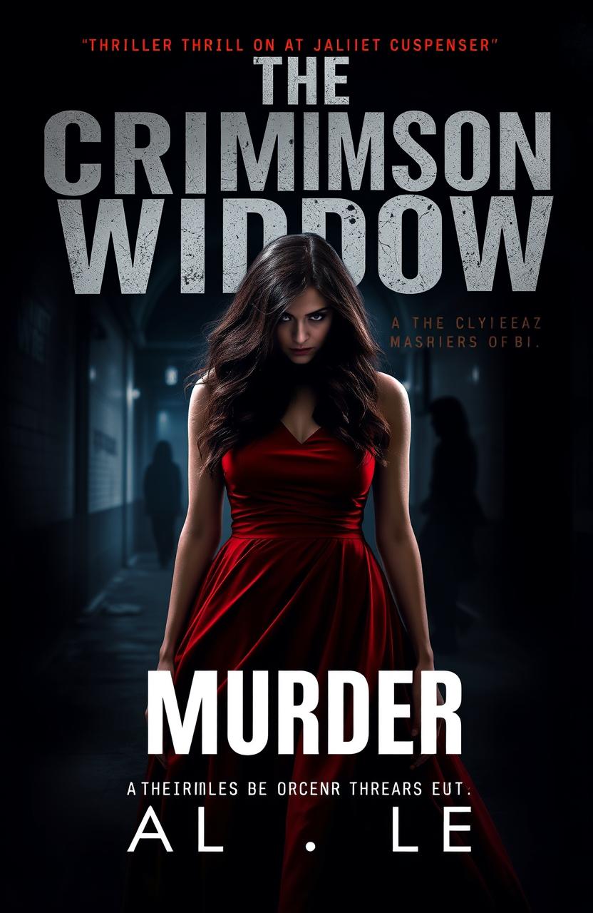 A gripping book cover design for 'The Crimson Widow', a thriller novel about a murder