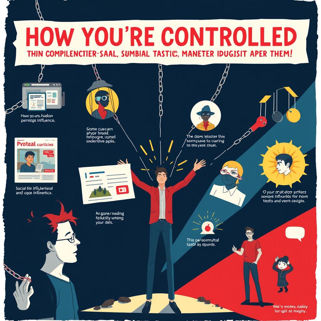 An informative and captivating illustration highlighting 'How You're Controlled: 50 Hidden Manipulation Tactics & How to Resist Them
