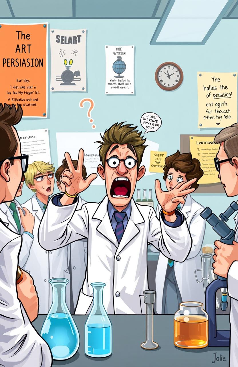 Humorous Lab Showdown: A Young Scientist's Exaggerated Persuasion ...