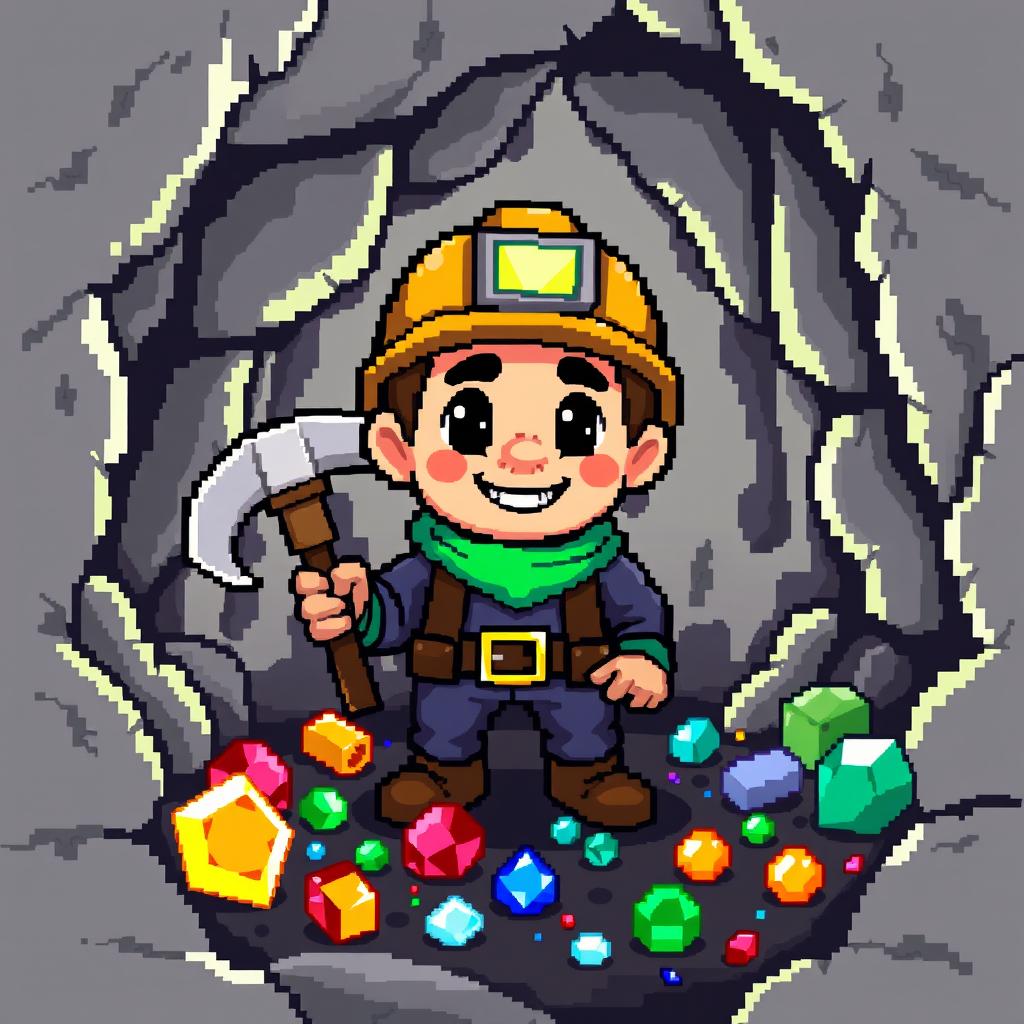 Vibrant Pixel Art Miner in Action