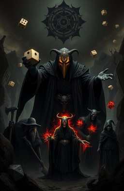 A dark, gothic atmosphere featuring Azar-Zot, an entity outside of time and the god of Games, obscured by a golden mask