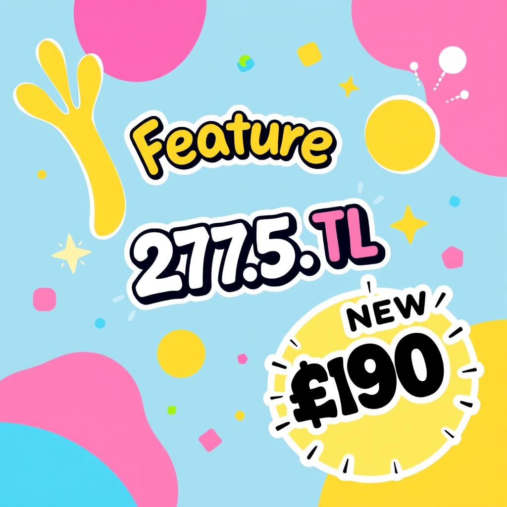 A digital sticker design featuring a whimsical and colorful background with abstract shapes and playful elements