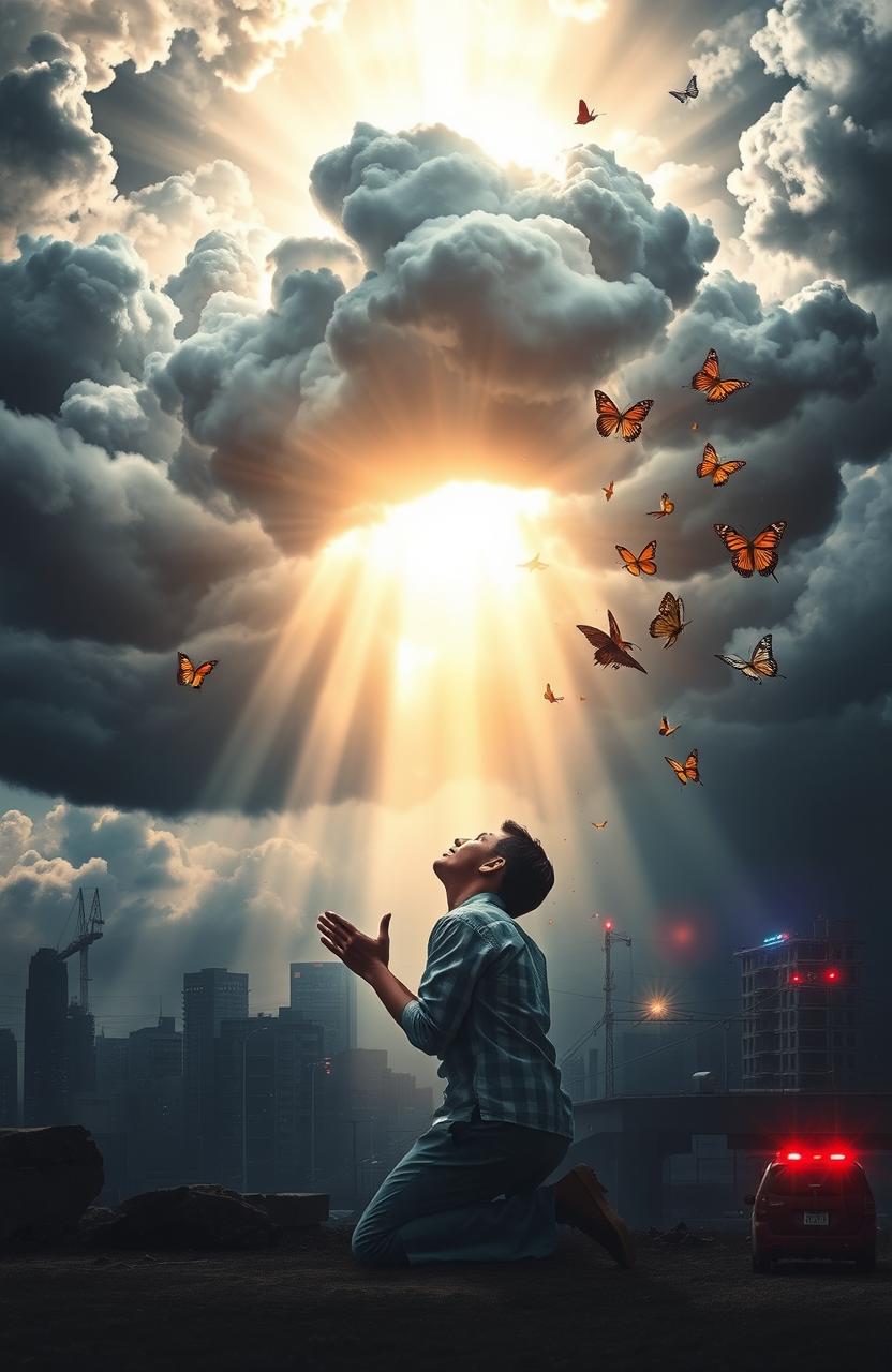 A stunning visual representation of a miracle occurring in the midst of a dramatic crisis scene