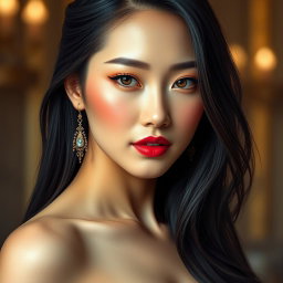 A stunning Chinese woman depicted in a realistic style, showcasing her beauty and sensuality