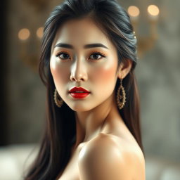 A stunning Chinese woman depicted in a realistic style, showcasing her beauty and sensuality