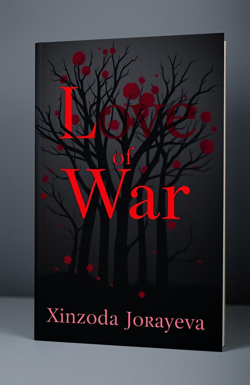 A visually striking book cover for the novel "Love of War" by Xonzoda Jorayeva