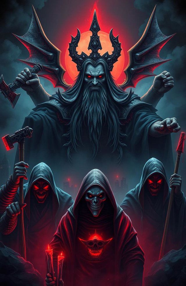 A dark and atmospheric book cover featuring a god of games, a mysterious figure emanating ominous power, in the center